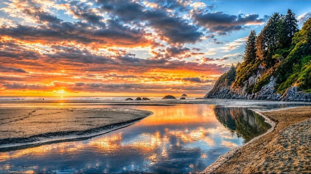 Moonstone Beach at sunset in Humboldt County, California